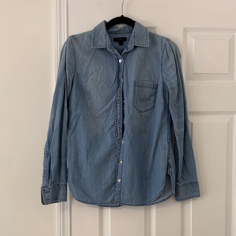 Light Blue Denim Button-Up Shirt - Casual Women’s Shirt